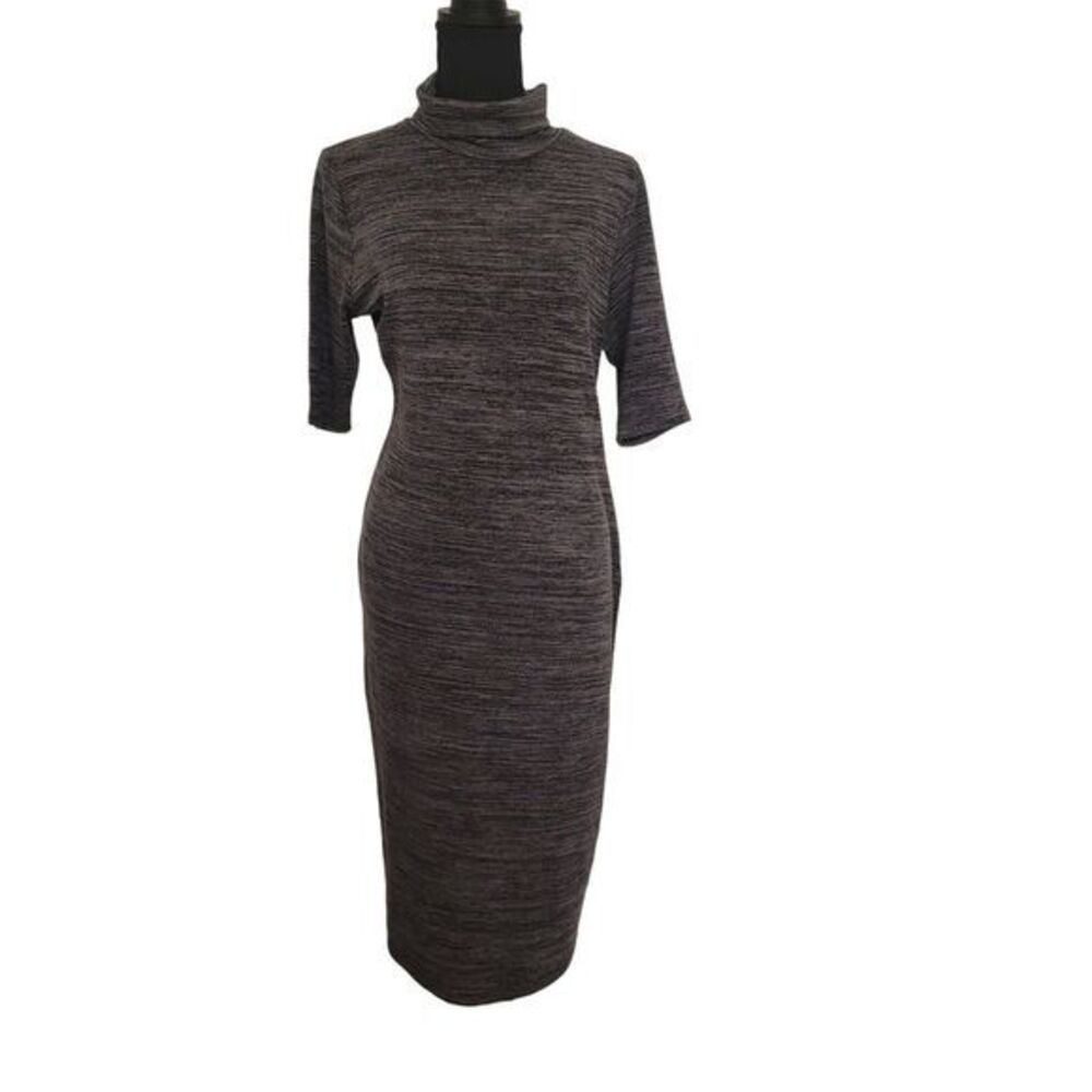 Chelsea & Theodore Mockneck 3/4 Sleeves Heathered Gray Dress Size Large NWT